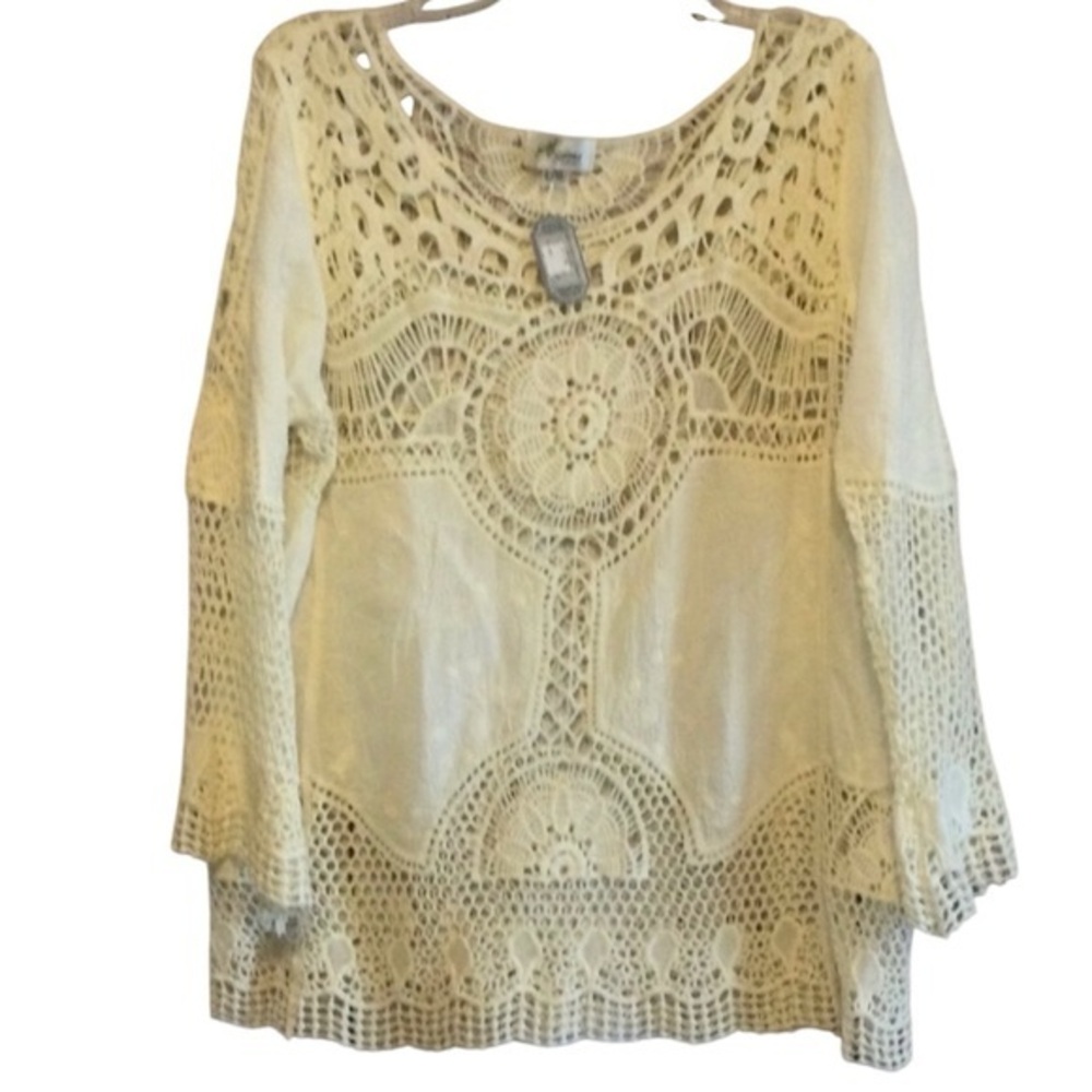 Arianna by Howard’s NWT Elegant Cream Chic BOHO Crochet Women's Top L/XL